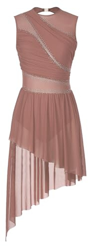 dPois Asymétrique Robe de Danse Classique Femme Adulte Justaucorps Gymnastique Ballet Leotard Robe Danse Lyrique Latine Tango Danseuse Performance Rose Poussiéreux S