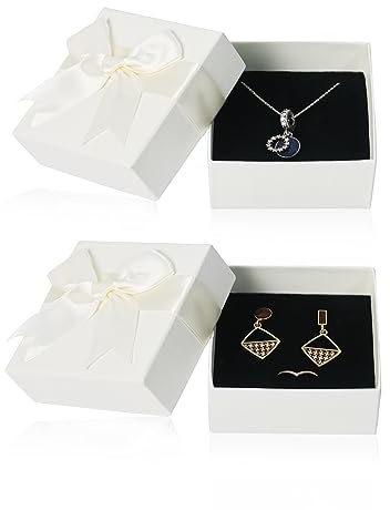 Nideen Geschenkbox, 7.5× 7.5× 3.5 cm Klein mit Deckel für Schmuck, Ohrringe, Halsketten - Frauen (Weiß)