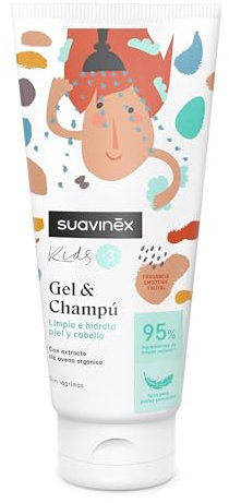 Suavinex, Gel-Shampoo für Kinder von 3 bis 10 Jahren, Duschgel ohne Allergene, ohne Parabene, ohne Silikone, geeignet für empfindliche Haut, juckt nicht in den Augen, 95% Inhaltsstoffe natürlichen