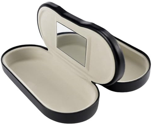 GYOTUU Double Eyeglass Case with Built-in Mirror, Portable Glasses Box, Portable Storage Glasses Box, Hard Shell Glasses Case for Protective for 2 Pairs of Eyeglasses Travel Home (Black)