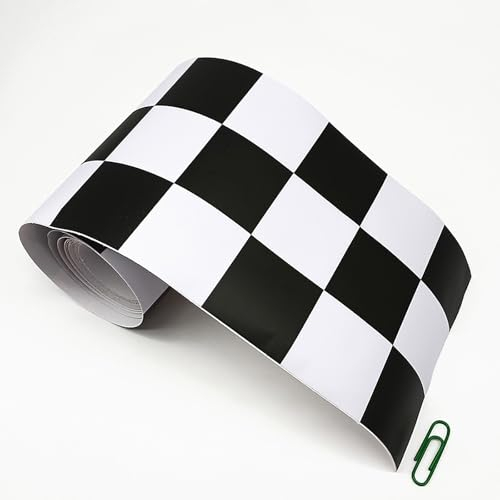 Jodimitty PVC Bordüre Selbstklebend Schwarz Weiß Schachbrett Plaid Muster 2.4 Meter x 10cm Dekorative Wandbordüre Wasserdicht Abziehbare Bordüre für Wohnzimmer Schlafzimmer Bad Küche Wand Möbel