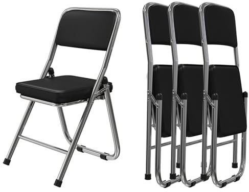 Utlenianie Lot 4 Chaises Pliantes Chaise Salle à Manger Pliante Chaise Pliante Cuisine avec Pieds en Métal, Chaise Visiteur pour Chambre Salon Salle à Manger Bureau,45x46x82cm(Noir-A)