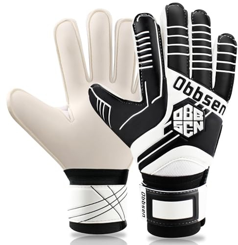 Obbsen Guanti da Portiere per Bambino e Adulto, Guanti da Calcio con Forte Presa e Protezione Dita- Stecche, Comodo e sicuro (Nero, 7)