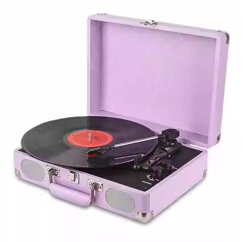 WYRMB Giradischi in Vinile 3 velocità Bluetooth Giradischi aggiornato Audio Suono Altoparlanti integrati Valigia Portatile Pelle Vintage, Viola