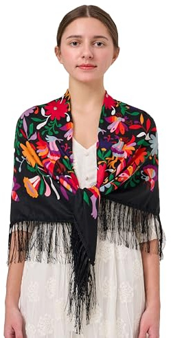 YHDDYG Women’s Russian Style Square Scarf Shawl - Head Wrap Scarf with Tassel Fringes, Versatile Head Wrap & Fashion Shawl N1 (Black)