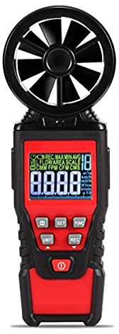 Anemómetro Digital para medir la Velocidad del Viento, la Temperatura, el Punto de rocío y la sensación térmica, con retroiluminación y comprobador de Humedad, medición de CFM en Sistemas HVAC.