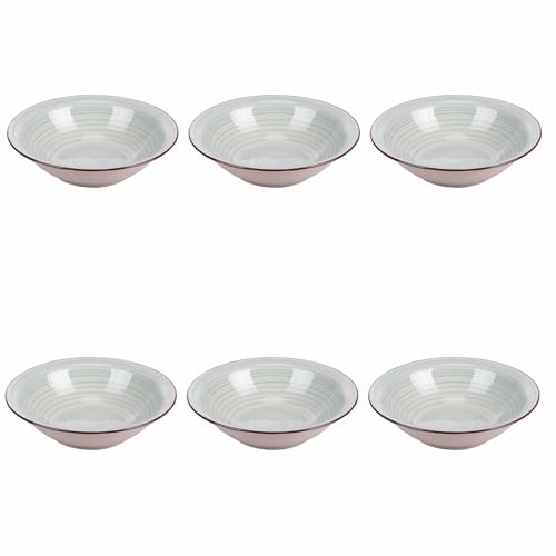 Set 6 piatti fondi Ø 21,2 cm in gres dipinto a mano, verde salvia, 4 Toni