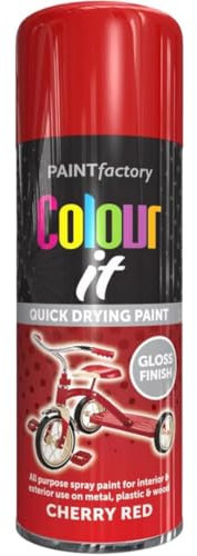 Spray Paint Red Cherry Gloss Finish 400ml - Quick Dry Aerosol Can All Purpose for Wood, Metal, Plastic, Interior & Exterior