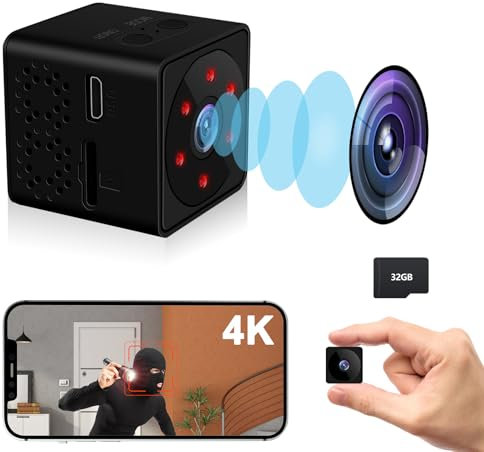 Bextgoo Mini Telecamera Spia Nascosta 4K – con o Senza WiFi (opzionale) Videocamera Sorveglianza Interno Wifi, Scheda TF da 32 GB integrata, Rilevamento del Movimento, Visione Notturna