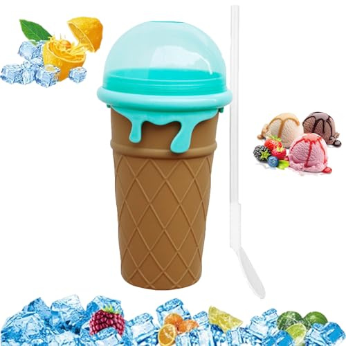 Lansls Slushy Maker Cup, Diy Squeeze Ice Cup 500 Ml, 2 En 1 Pajita y Cuchara, Taza Mágica De Congelación Copa De Hielo Para Preparar Batidos De Frutas Helados y Batidos De Leche (Marrón)