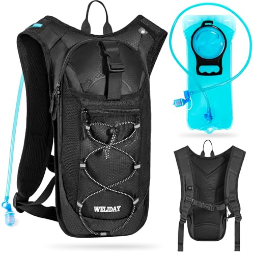 Mochila de hidratación con bolsa de agua de 70 onzas y 2 litros, paquete hidráulico ligero para ciclismo, correr, senderismo, escalada, color negro