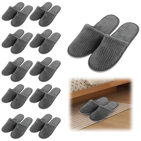WIYETY 10 par spa-tofflor, halkfria hotelltofflor, engångstofflor med stängda tår, frottétofflor för hem, sovrum, badrum, inomhus – unisex – grå
