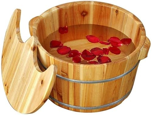 KELINGOUD Wooden Foot Bath Barrel, Solid Wood Pedicure Tub with Lid, Fir Massage Spa, Smooth Bowl for Home Foot Care