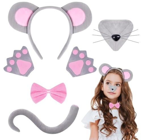 AOOWU Djurdräkt, mus/apa/lejon/räv med svans och öron, djurdräkt för barn för födelsedag, karneval, halloween, cosplay, fest och djungelfest | Djurkostym set tutu kjol med bi pannband, käpp, vingar, för halloween temafest cosplay karneval födelsedag jul