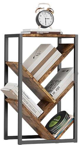 Warmiehomy 5 Tier Tree Book Shelf, Display Shelf Bookcase, Wood CD Rack Tree Bookshelf with Top, Floor Freestanding Bookcase, Corner Shelf Unit Display Rack, Living Room, Home Office, Desk, Brown