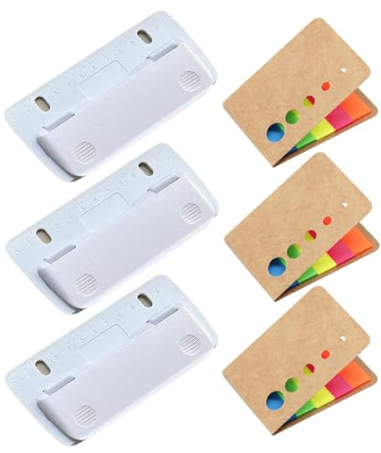 3 Piezas Mini Perforadora de Bolsillo con 3 Piezas Notas Adhesivas, Perforadora de Bolsillo de Plástico, Sacabocados para Documentos, Punch para Escuela, Oficina, Hogar (Blanco)