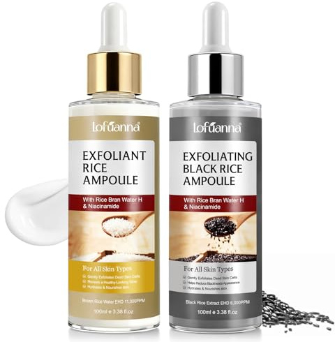 Siero Coreano Esfoliante al Riso Skincare,Peeling Viso Riso 100ml+ Riso Nero 100ml,Esfoliante Delicato con AHA BHA e Niacinamide, Rimuove Cellule Morte,Riduce Pori e Punti Neri,Pelle Liscia e Luminosa