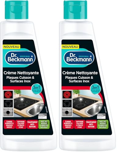 Dr. Beckmann - Crème Nettoyante Plaques Cuisson et Inox - Nettoyant Inox Cuisine 3en1 Nettoie, Protège et Fait Briller - Produit Ménager Avec des Noyauts d'Abricots Naturels - 250ml (Lot de 2)