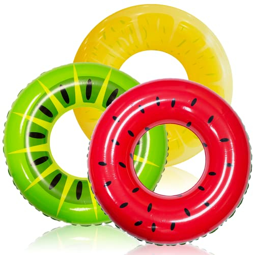 JOYIN 3 Stück Aufblasbare Schwimmringe mit Sommerfruchtmalerei,Schwimmring Erwachsene Schwimmreifen Wasser Ring 32.5/82.5 cm Badespielzeug für Poolparty