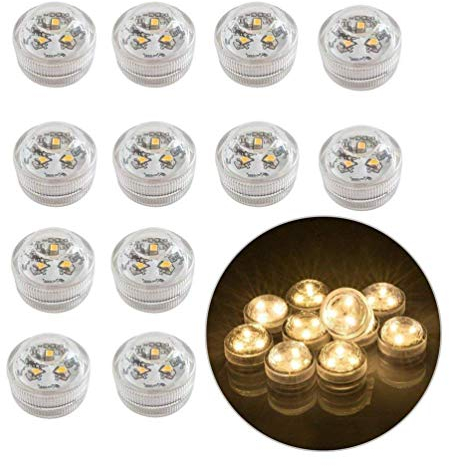 12pcs Flameless LED Tea Light Candles Battery Operated Waterproof Submersible Decorative Lights for Vase Fish Tank Wedding Centerpiece Halloween Party Lights Warm White