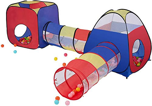 Kids Play Tent,PoP Up Tent with Tunnel 4 in 1 Pop Up Kids Play Tent Tunnel Ball Pit PlayHouse with 2 colourful Tunnel 2 Tents & Zipper Storage Bag for Boys,Girls, Babies -Indoor Outdoor Use