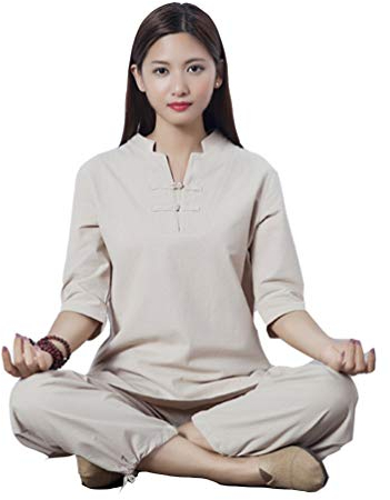 XGYUII Tai Chi Uniform Kleidung Unisex Chinesische traditionelle Baumwolle Seide Stretch Taichi Anzug Tai Chi Übung Taekwondo Training Wing Chun Zen Meditation Kleidung,Khaki,M