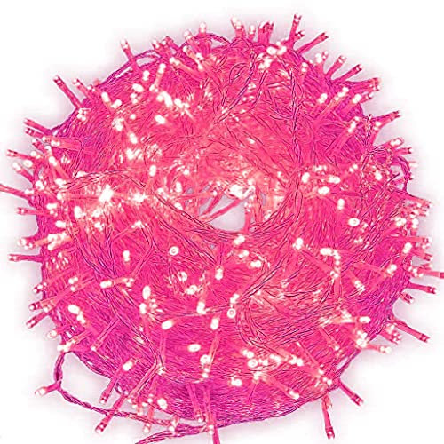 Guirlande de Noel Fée, 10M 80 LED Arbre de Noël Guirlande Lumineuse avec 2 Lumières de Noël Décoratives Mode USB (Rose)