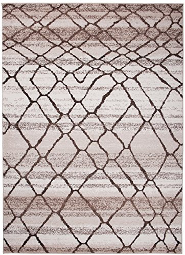 TAPISO Rasta Teppich Kurzflor Modern Karo Netz Streifen Meliert Design Creme Braun Hellbraun Wohnzimmer Schlafzimmer ÖKOTEX 80 x 150 cm