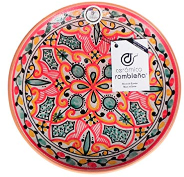 CERÁMICA RAMBLEÑA | Plato Decorativo para Colgar en Pared | Plato de cerámica | Rojo-Verde-Negro | 100% Hecho a Mano | 27x27x4.5 cm