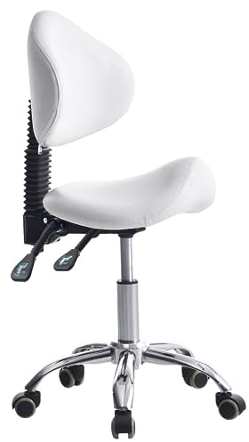 CAISHI Saddle Stool Chair Rolling with Back Esthetician Chair for Nail Tech Dental Tattoo Artist Eyelash Hairdresser Hairstylist Medical Shop Ergonomic Stool Adjustable Hydraulic White