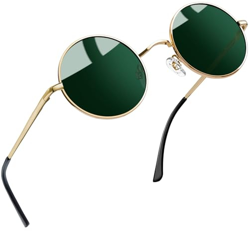 Joopin Hombre y Mujer Redondas Polarizadas Gafas de Sol Steampunk Retro Vintage Marco de Metal Round Sunglasses Oculos de Sol G15 Verde