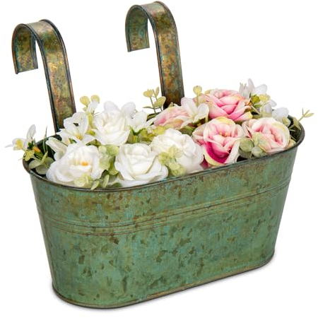 Oairse 2PCS Hanging Plant Pot Galvanised Planter with Detachable Hook Zinc Plant Pot Vintage Metal Flower Pot Garden Vase Bucket for Indoor Outdoor Balcony Decor