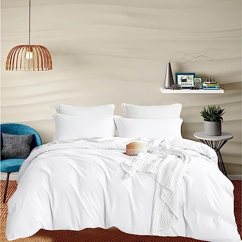EGYLIN 800 Thread Count 100% Egyptian Cotton Super King Size Duvet Cover Set White Quilt Cover With 2 Pillowcases, Ultra Soft Non-Iron Easy Care Luxury Bed Linen Premium Hotel Quality Bedding Set