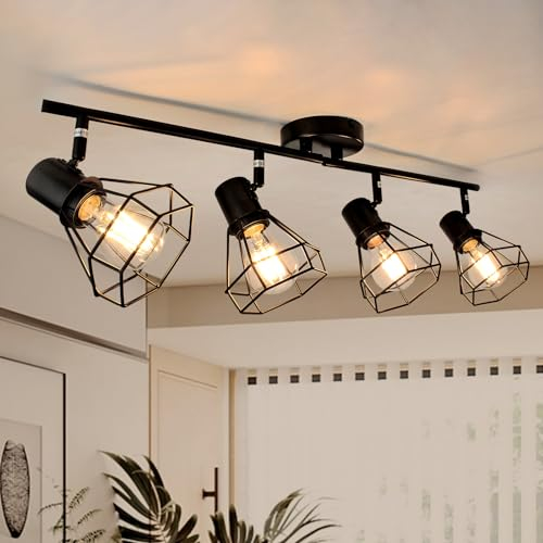 HiBay LED Deckenstrahler 4 Flammig E27 Deckenleuchte Wohnzimmer Vintage Schwenkbar 350° Deckenbeleuchtung für Schlafzimmer Flur, max. 60 Watt Ohne Leuchtmittel