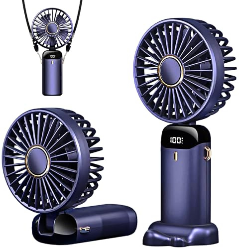 Handheld Fan, 4200mAh Mini Portable Fan USB Rechargeable, 5 Speeds Desk Desktop Fans with LED Display for Travel, Outdoor, Home, Office, School, Camping (Blue)