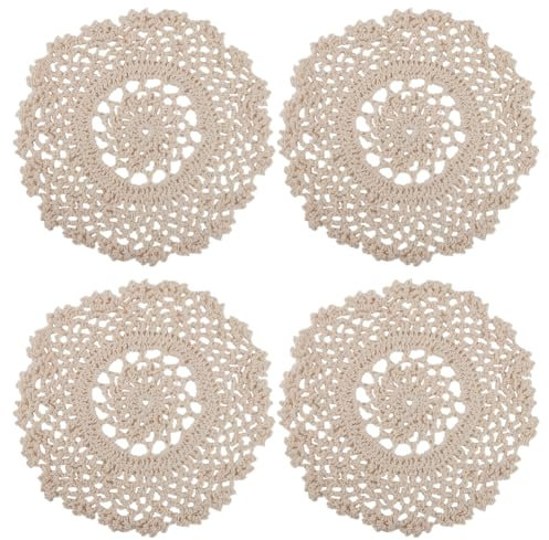 GORGECRAFT 4 Posavasos Redondos de Encaje de Algodón de 17.5cm Manteles Individuales de Mesa de Ganchillo Vintage Pequeños Hechos A Mano Tapetes de Ganchillo Sopa para Boda Fiesta de Té Mesa, Comedor