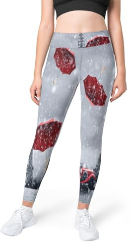 Romantische Auto-Regenschirm-Turm-Eiffel-Yogahose für Damen, lange Yogahose (S-Code), hohe Taille, Stretch-Fitnesshose, Damen, Sport, Fitnessstudio, Leggings, Laufstrumpfhose, farbig, XXL