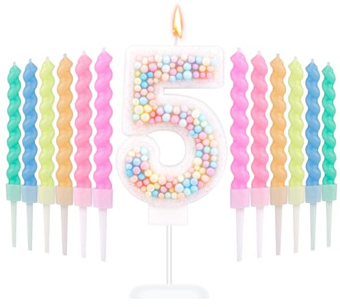 Macaron Zahlen-Geburtstagskerzen, Süß Zahlenkerzen mit 12 Regenbogen-Spiralkerzen Bonbonfarbe Tortenaufsatzkerze für Jahrestage Geburtstagsfeiern Hochzeiten Jungen Mädchen (5)
