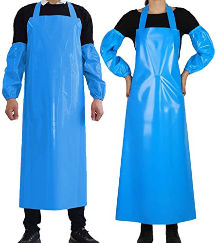 Reroon Waterproof Apron with Sleeves, Safety Apron Work Uniform for Men & Women, Chemical Resistance Anti-Tear Bib Apron for Dishwashing, Butchering & Dog Grooming