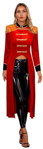 Loodgao Womens Circus Ringmaster Long Tailcoat Jacket Halloween Lion Tamer Ringleader Costumes Red L