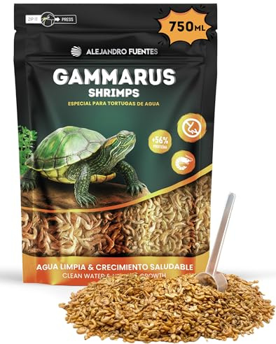 AF® Gamberetti per Tartarughe d'Acqua 75g, 750ml Gammarus per Tartarughe d'Acqua +56% Proteine, Snack Naturale Riduce Odori, Mangime Tartarughe Acqua con Shrimps, Freschezza con Zip