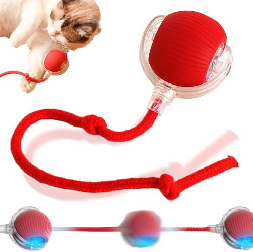 HOIDOKLY Interaktiver Rollender Hundeball, Hundespielzeug Ball mit Schnur, Smart Automatisch Rollender Ball für Katzen und Hunde, Interaktives Hundespielzeug, Hundeball Elektrisch (Rot)