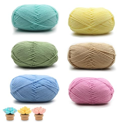 Häkelgarn, 6 x 50 g Handstrickgarn Baumwollgarn, Handstrickgarn Set, Leichte Pflege, Garnsets aus Wolle, für Häkeln und Kunsthandwerk, 6 Farben