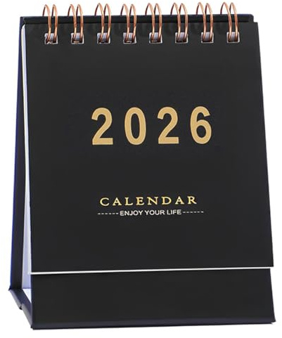 NOPKESV 1 Pieza Calendario de Sobremesa 2025-2026.06,18,Mini Calendario de Bolsillo con Pegatinas para el Hogar Oficina Escuela,(10,4 x 7,6 cm) (Negro)