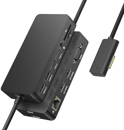 Microsoft Surface Docking Station mit Triple Displays Dual HDMI+VGA, 12 in 1 Surface Dock für Pro 11/10/9/8/X/7/6/5/4/3, Surface Laptop 7/6/5/4/3/2/1, Surface Laptop Go 3/2/1, Surface Book
