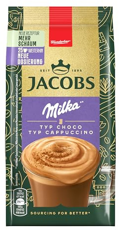 Jacobs Typ Cappuccino Choco Milka, Getränkepulver mit löslichem Bohnenkaffee, Instant Kaffee, für 25 Getränke, 400 g