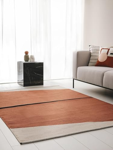 benuta Pop Baumwollteppich Lenny - Terracotta 80x120 cm - 100% Baumwolle - Rechteckig & im Style: Abstrakt,Geometrisch,Streifen, Minimalistisch, Natural Living, Retro - Pflegeleicht für Wohnzimmer