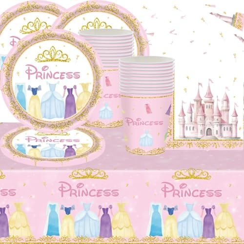 Juego de vajilla de fiesta de princesa, Doyomtoy Princess Peach Babyparty Deko Serve 20 invitados cumpleaños fiesta vajilla manteles,platos,tazas,servilletas para accesorios de fiesta cumpleaños