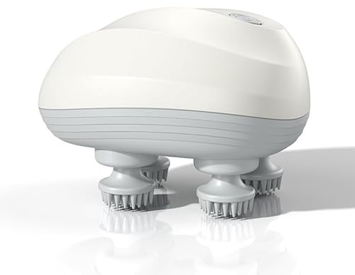 Masseur cuir chevelu électrique, appareil massage tête sans fil IPX7 – 4 têtes rotatives, 96 points, pétrissage profond – anti-stress, favorise la pousse des cheveux, pour corps et animaux