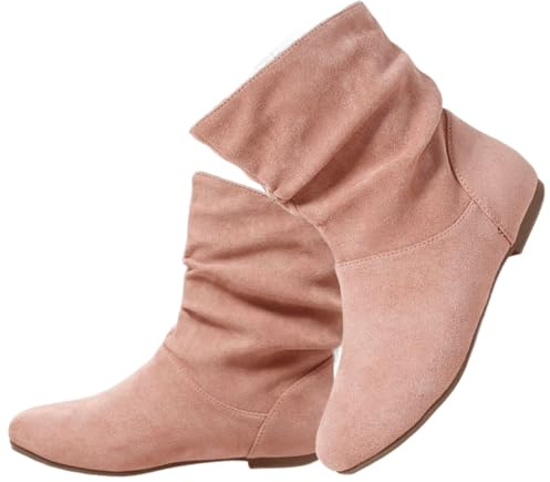 DINTAHA Faux Suede Pink Flat Ankle Boots Women'S Slouch Boots Low Heel Booties Fall Slouchy Boots,Size 8